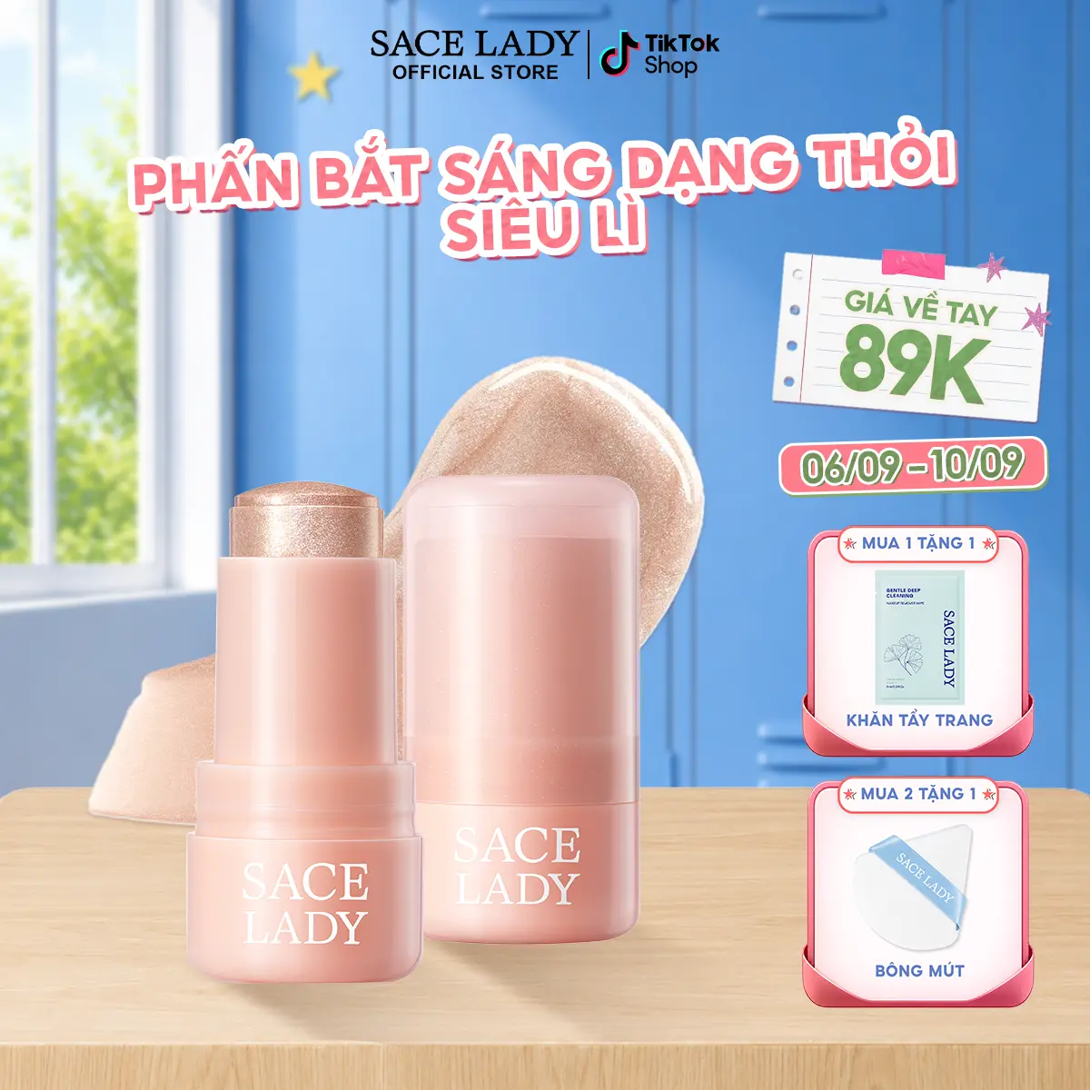 [COD] Phấn Bắt Sáng SACE LADY Dạng Thỏi Lấp Lánh Như Nước Lâu Trôi Bền Màu 8g