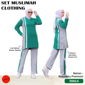 BLADO SET MUSLIMAH CLOTHING Setelan Baju  Celana  Training Olahraga Wanita Muslimah  Sport Lengan Panjang Bahan Babyterry Dewasa