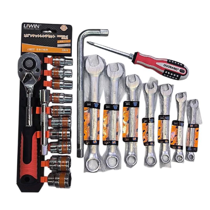Tặng Vít 6 Li Cần L 1 2 ComBo Bộ Tay Siết Tự Động 12 Chi Tiết 1 2 Thông Số 8-24mm Và 7 Khoá Cờ Lê 8-19mm 2 Đầu Vòng Miệng Loại Tốt Chất Thép CR-V