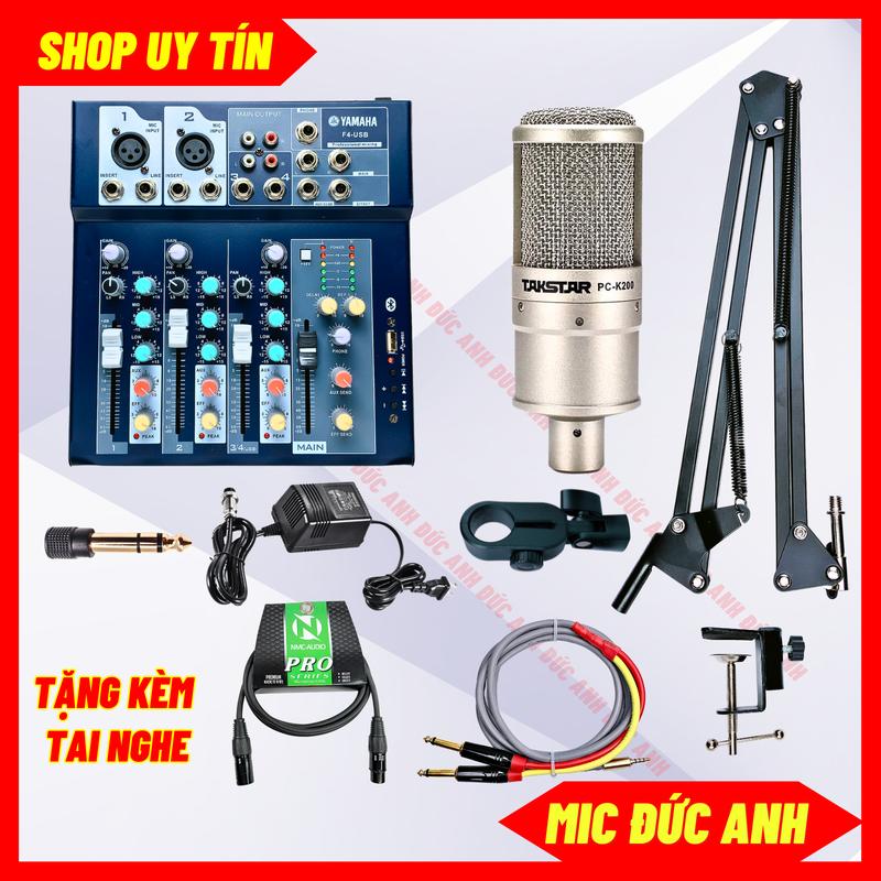 Mic Livestream Mixer F4 Mic Thu Âm PC K200 Hát Livestream Điện Thoại Chuyên Nghiệp Có Bluetooth Bắt Nhạc Tặng Kem Tai Nghe Tặng Jack 6ly
