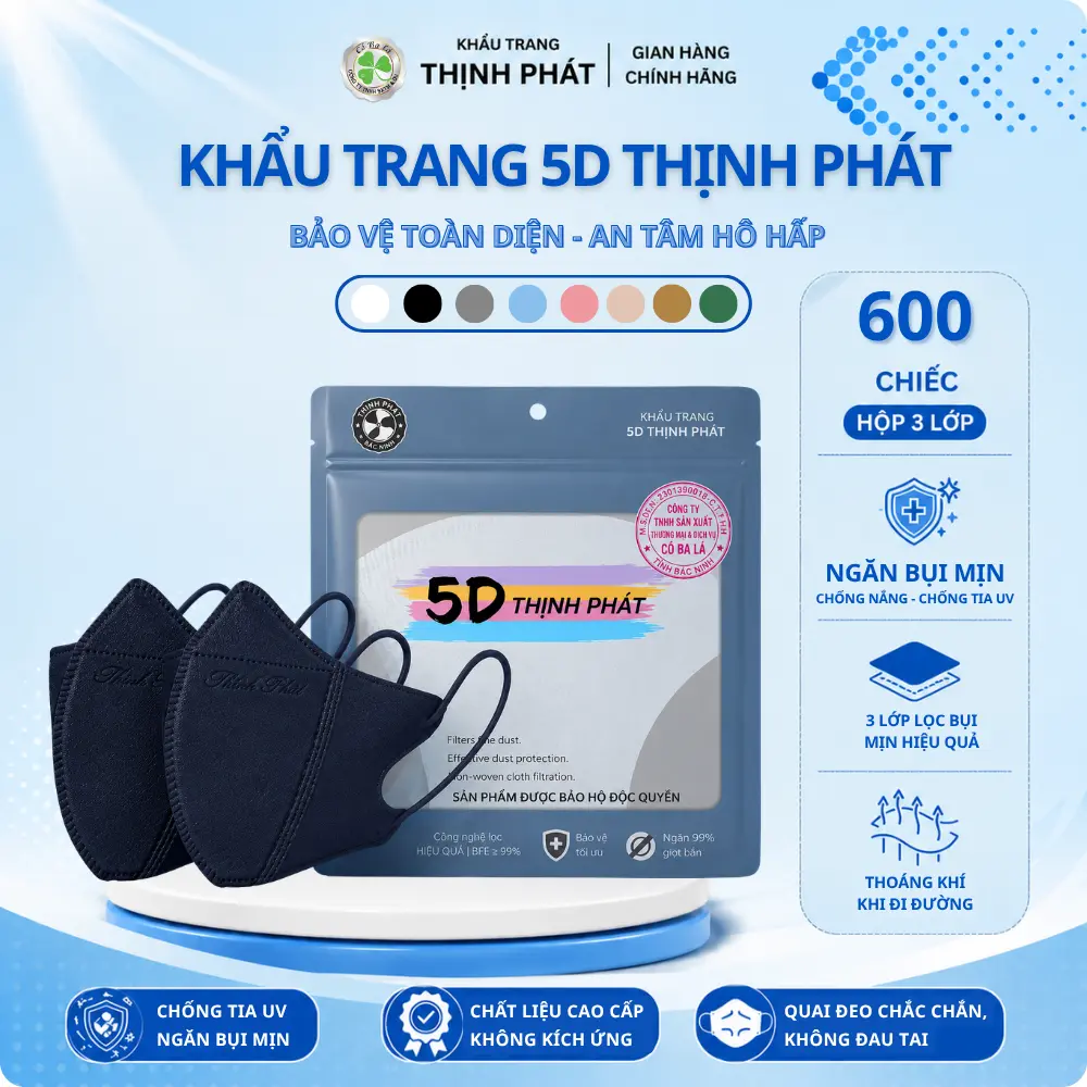 600 CHIẾC KHẨU TRANG 5D THỊNH PHÁT Voi Phụ Kiện Mask 3 Lớp Vải Không Dệt Chống Bụi Mịn An Toàn