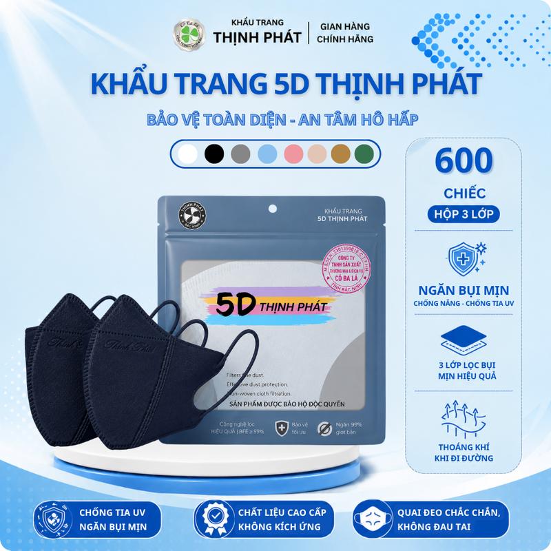600 CHIẾC KHẨU TRANG 5D THỊNH PHÁT Voi Phụ Kiện Mask 3 Lớp Vải Không Dệt Chống Bụi Mịn An Toàn