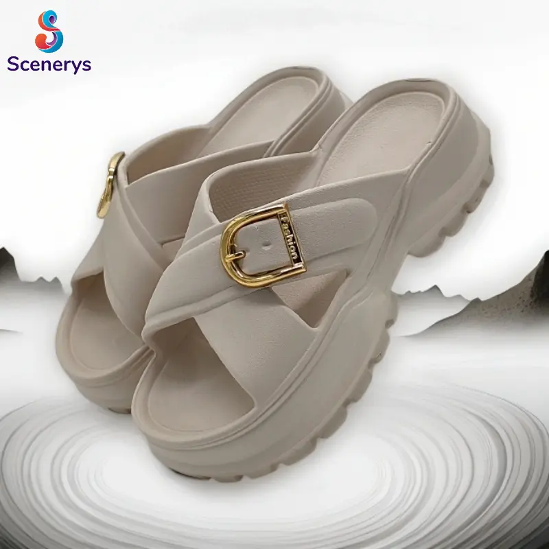 Scenerys Sandal wedges wanita, sandal fuji trendy, sandal jelly wanita motif korea, tali ganda, sandal kasual wanita 2025 3