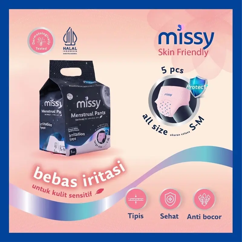 MISSY SKIN FRIENDLY SF Menstrual Pants Pembalut Celana Menstruasi Anti Bacterial All Size S-M Isi 5PCS 0