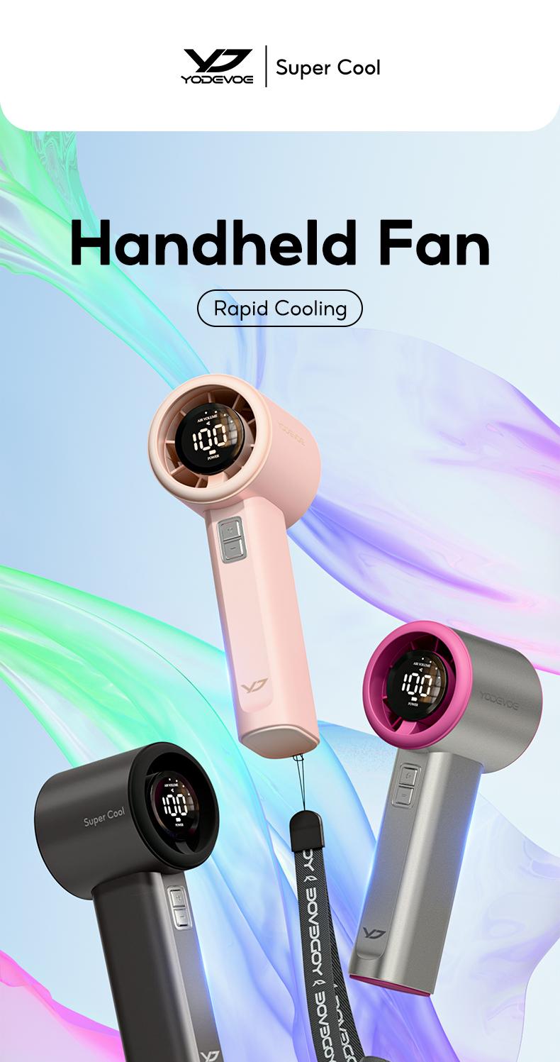 Yodevoe B01 High-speed Portable Handheld Fan 4000MAH Mini kipas Strong Wind 100 Gear Wind Speed kipas angin Digital Display Adjustable Turbo kipas tangan untuk olahraga luar ruangan dan pendinginan cepat