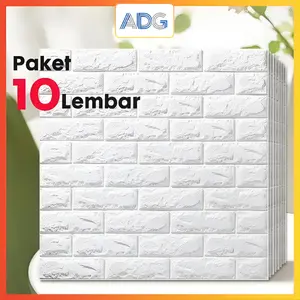 ADG Paket 10 Lembar Wallpaper Dinding Bata Tekstur 3D Nyata & Jelas 70x77cm | Dekorasi Rumah Simple
