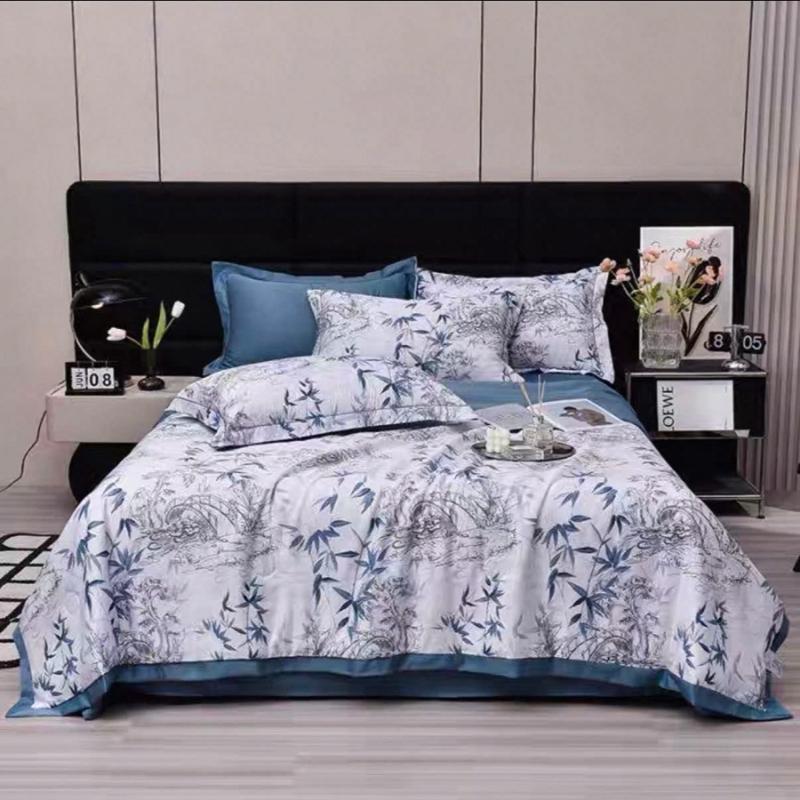 S4-007- Bộ chăn trần bông hè 4 món (Trúc xanh) - ( ga không bo chun )