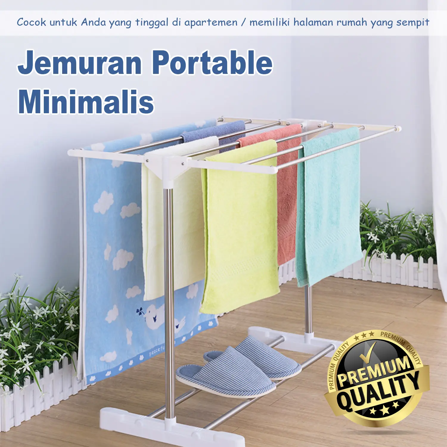 Rak Jemuran Pakaian Pipa Plastik Handuk Stainlees Gantungan Handuk Jemuran Handuk Lipat Serbaguna Jemuran Portable Stand - A2301
