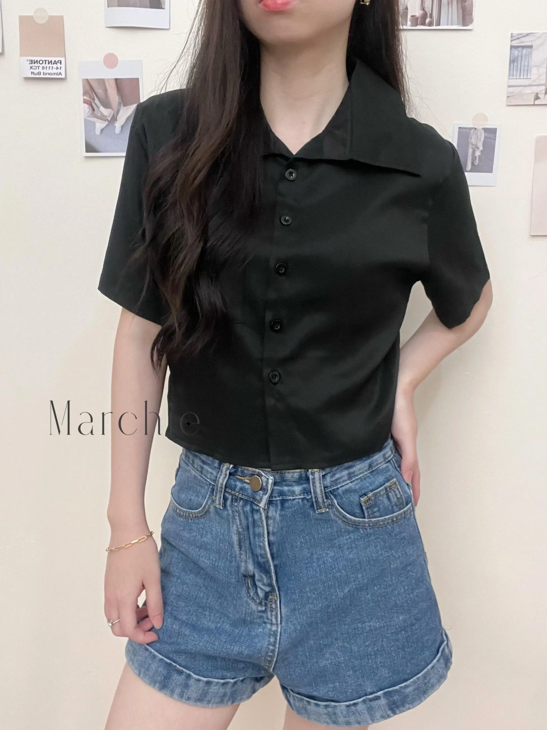 [Marchie] READY STOCK BANGKOK - Arita Top / Kemeja Perempuan Halus / Atasan Crop Baju Wanita