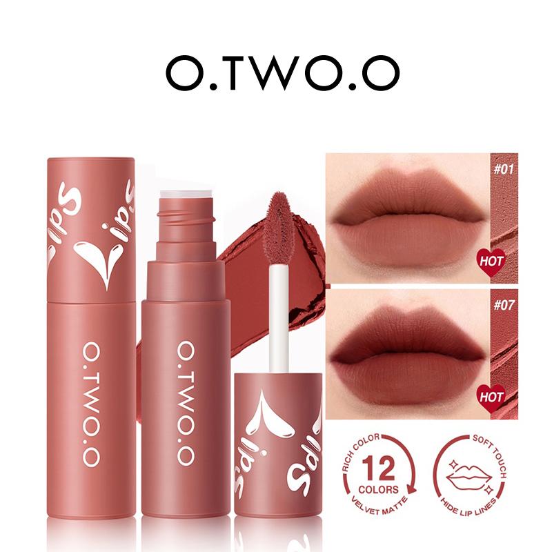 O.TWO.O-son tint Nhung Lì, Đất Sét Mềm, 12 Sắc Thái, Kem Bùn Môi, Không Thấm Nước, Son Bóng Lâu Trôi, Trang Điểm