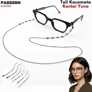 Tali Rantai Kacamata Gantungan Kalung Kristal Warna-warni Bahan Metal Manik Yuna Glasses