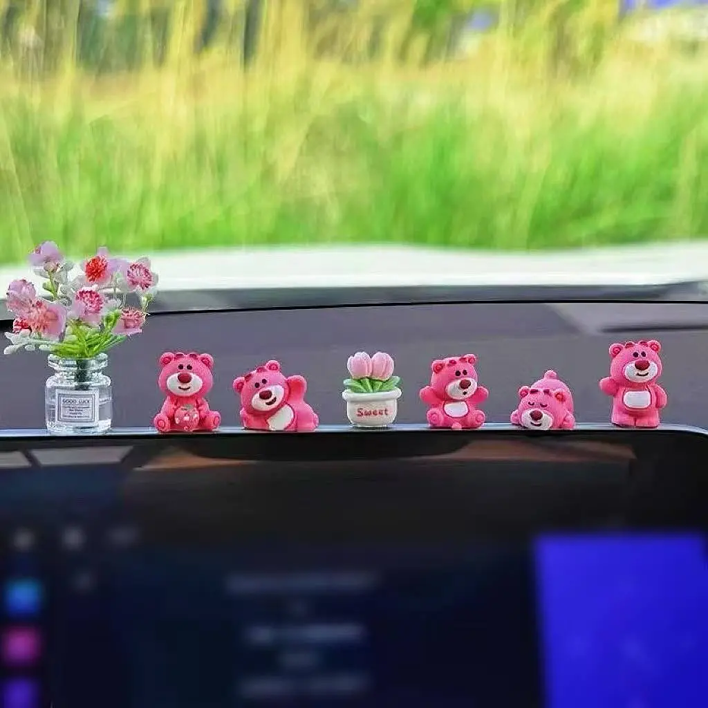 Automobile decor set pink lotso bear and flower mini display model toys