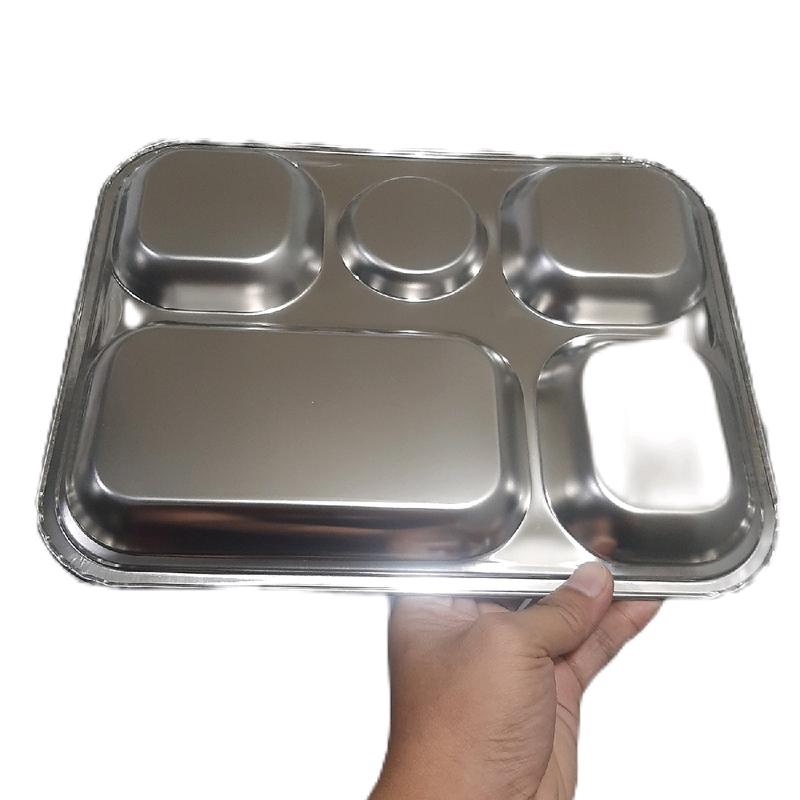 Piring Makan 5 sekat  Bahan Stainless Steel Tempat Makan Fast Food 5 Sekat 5
