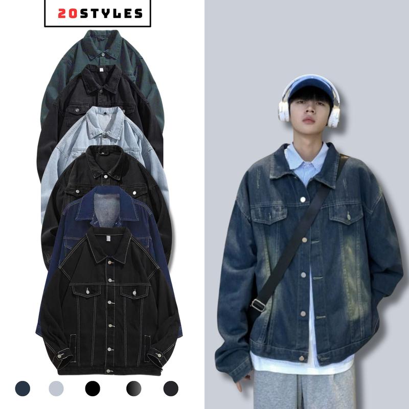 Áo Khoác Jean Nam Nữ 6 màu xanh đen retro đen wash đen chỉ trắng xanh navy Áo Khoác Bò Nam Unisex Form Rộng phong cách Basic Hàn Quốc hot 2022 Menswear Denim Nhung Có Cổ Jacket Có Túi