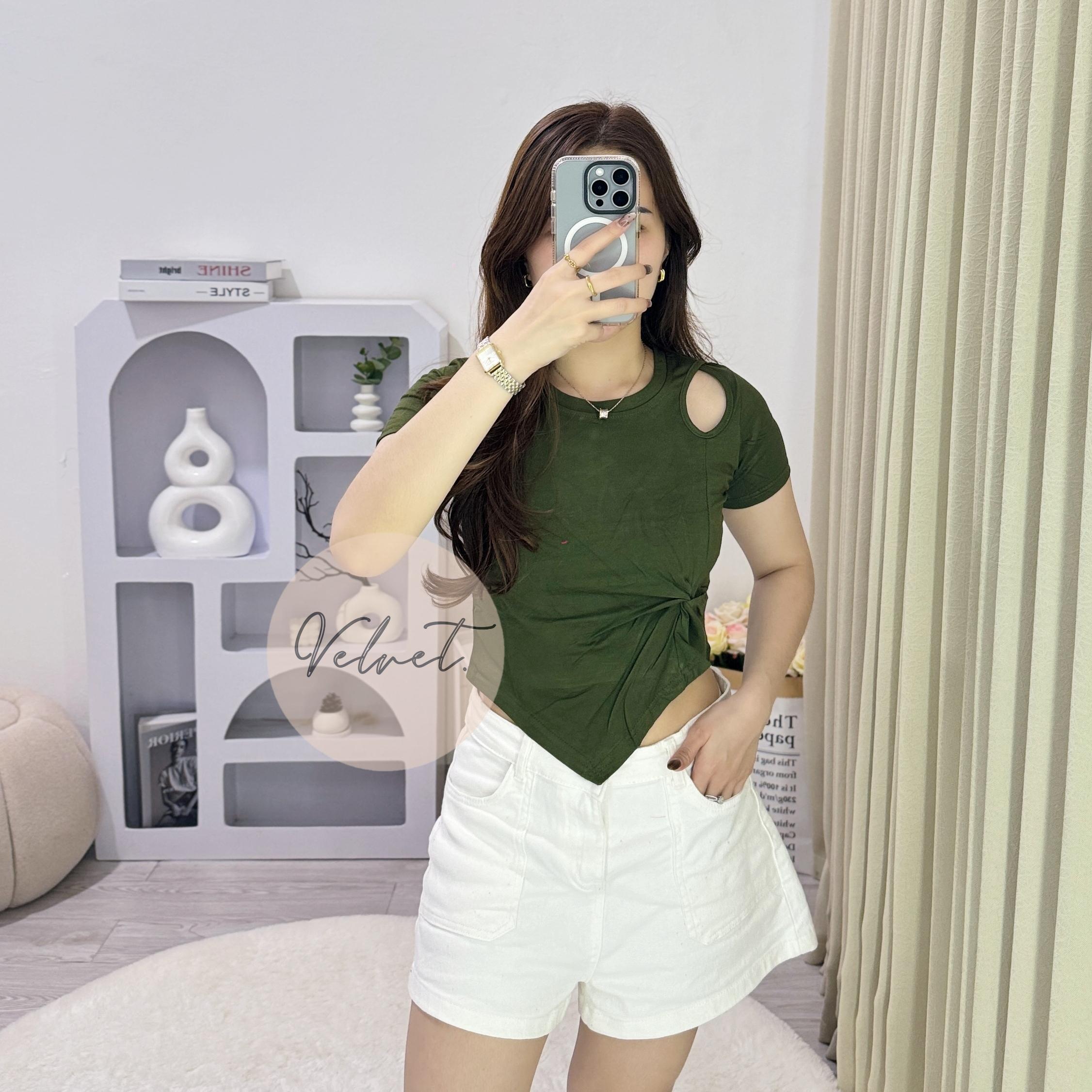 Kaos Polos Asimetris Samping / Atasan Wanita Kerut Samping Lancip 075