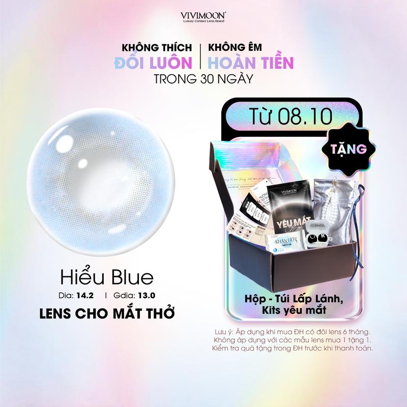 [ Tặng Kèm Khay ] Kính áp tròng VIVIMOON màu xám xanh HIỂU BLUE, lens cận cho mắt thở BST HÀM ÂN, hạn sử dụng 6 tháng chất liệu Silicone Hydrogel ( Giá 1 đôi )