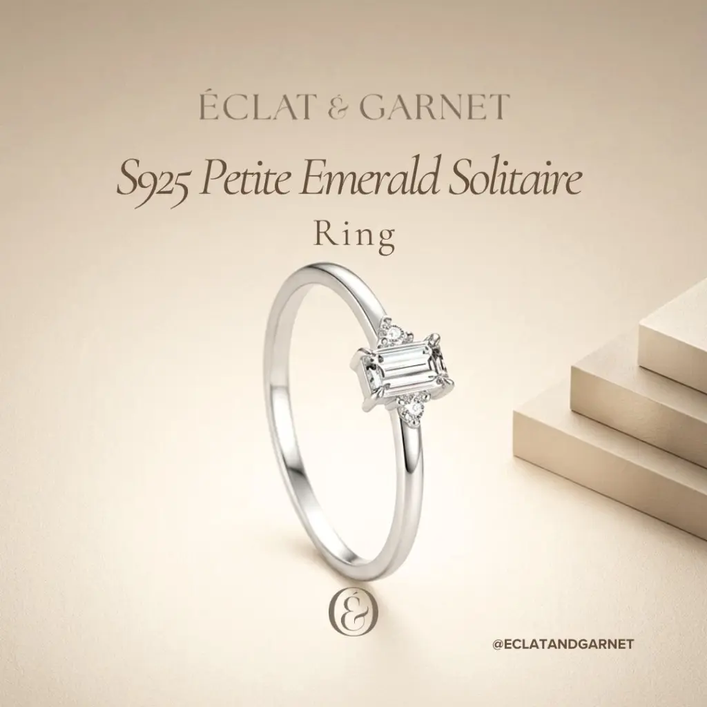Eclat & Garnet - S925 PETITE EMERALD SOLITAIRE RING MDE (cincin solitaire saja) Perhiasan Zircon Premium with 925 Sterling Silver Aksesoris Cincin Susun Wanita Stackable Original