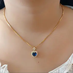 Kalung Itali Liontin Love Biru Safir