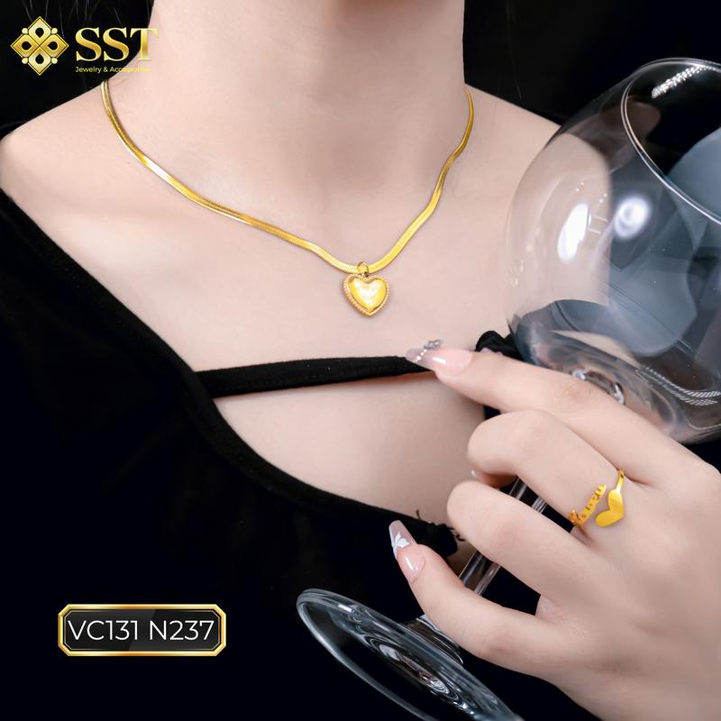  Dây chuyền nữ Titan SST Dây mì Mặt trái tim khắc chữ Love You đi tiệc Không Đen Gỉ VC131 