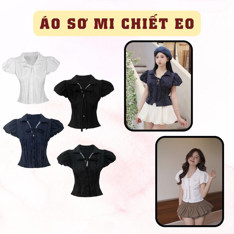  SAIGONESE Áo Sơ Mi Form Chiết Eo Phối Ren Nơ Tay Phồng Chuẩn Dáng Nữ Thiết Kế Độc Đáo Tôn Dáng Phong Cách Nữ Tính Tinh Tế 