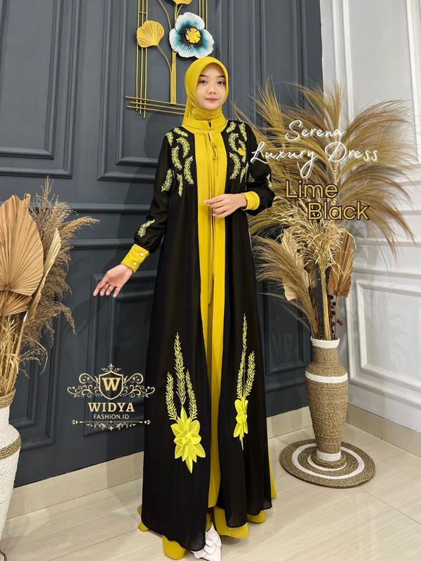 Widya Fashion Id - Serena Luxury Set Hijab Persegi Set Outher (Menyatu Tidak Terpisah) Bahan Ceruti Polos Full Furing Gamis Wanita Muslim Elegan Gamis Busui 3