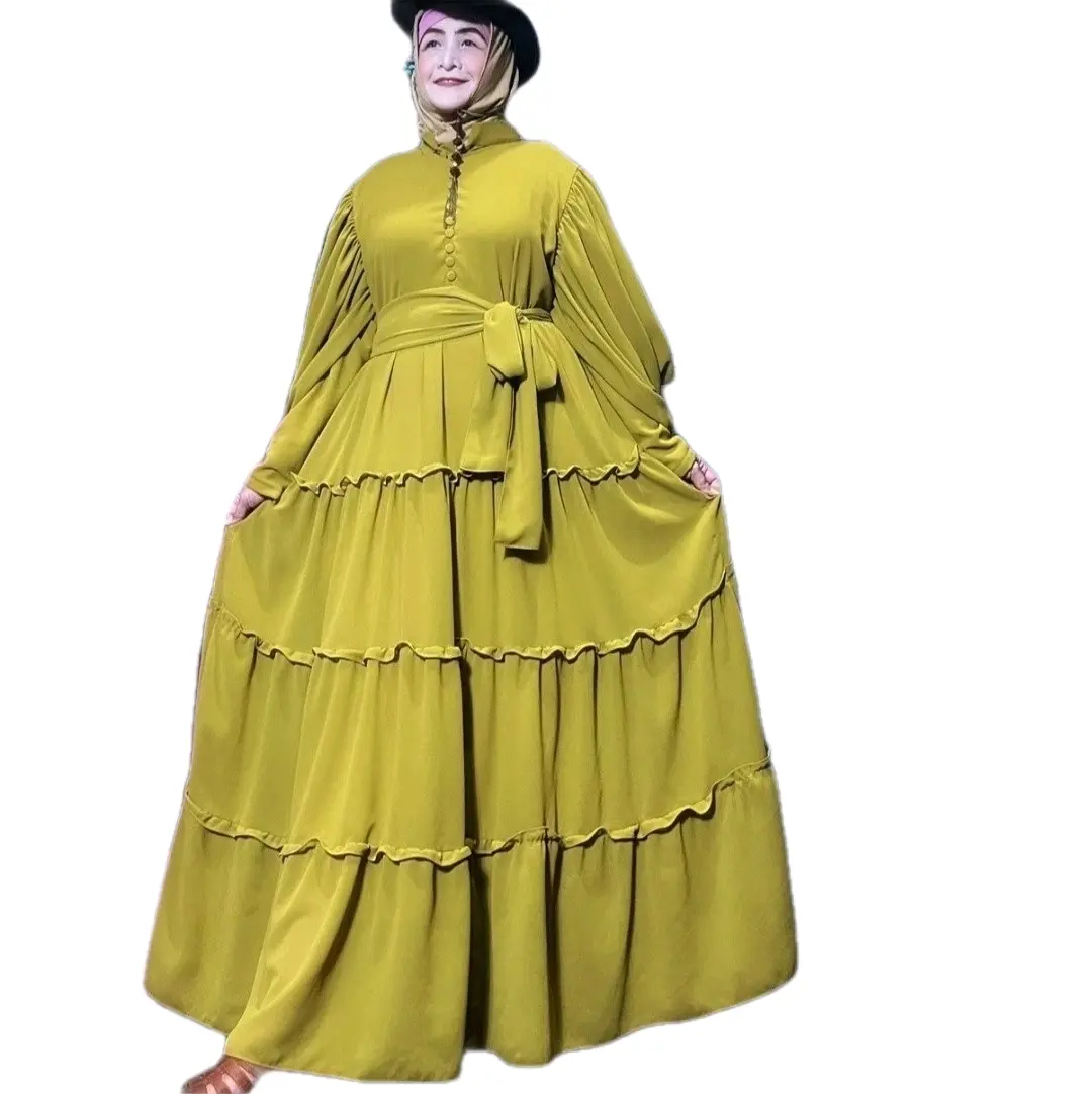 Dona Gamis balon kancing rempel ceruty muslim Panjang Dress Wanita Mewah Kondangan Pesta Ibu Menyusui Gaun SEO