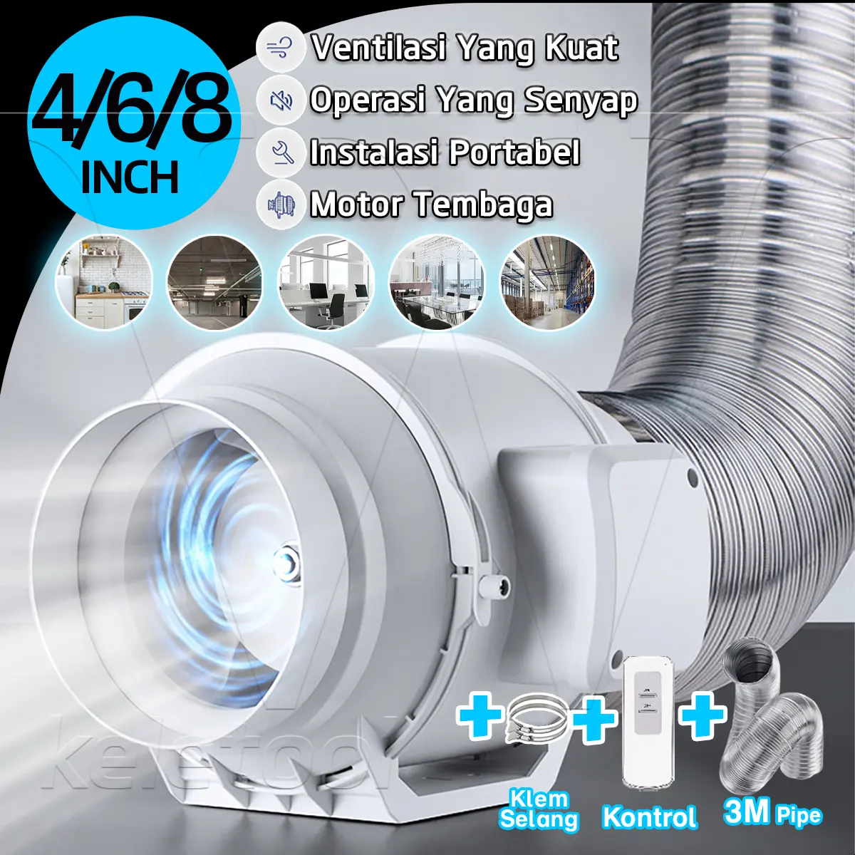 4/6/8 Inch Inline Duct Exhaust Fan Booster Exhaust Kipas Angin Buang Diam 220v Blower Ventilasi Kipas Saluran Sebaris Ekstraktor Exhaust Fan Tekanan Meningkatkan Fan Ventilator Kamar Mandi Ventilasi Udara Penghisap Asap Dapur Ventilasi Kamar Mandi