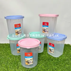 [6 pcs] Toples Alexish YURA SEGI | YURO BULAT | Toples Kue | Tempat Makanan | Wadah Plastik | Keler  Kue |Toples Serbaguna  Bisa COD Biru