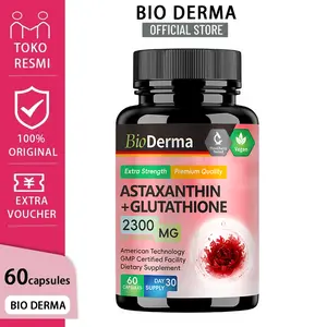 Astaxanthin + Glutathione, sinergi antioksidan kuat, lindungi sel dari kerusakan oksidatif, 60 kapsul