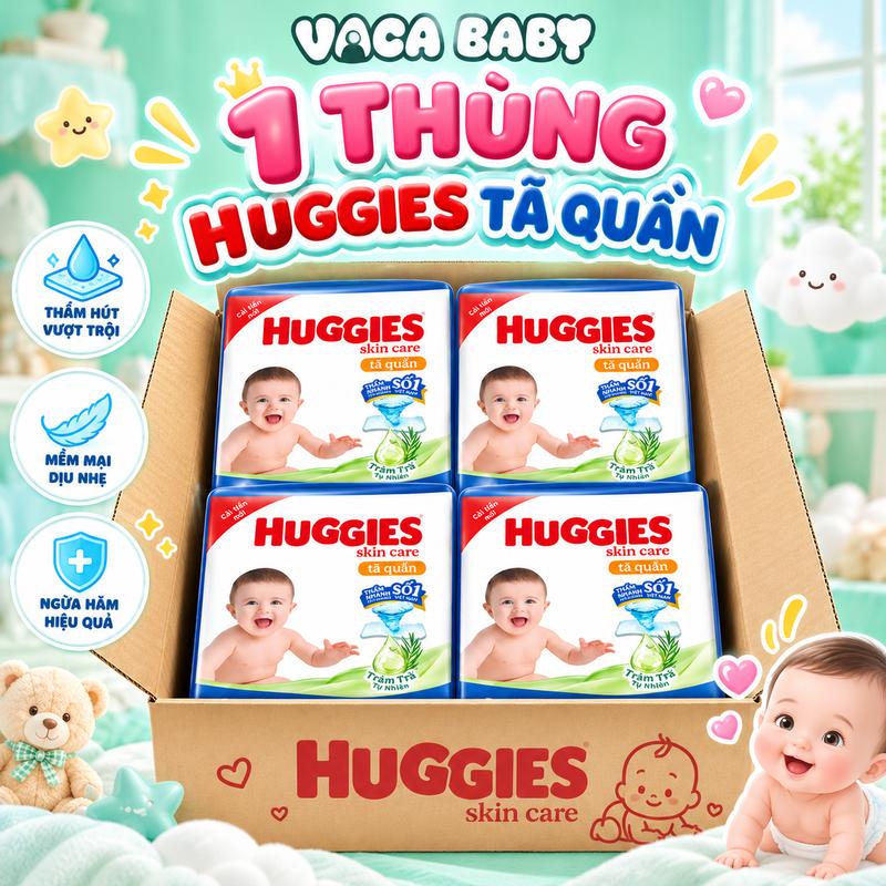 1 THÙNG Tã Bỉm Quần Huggies Skincare HG4G Mega Jumbo siêu nhiều miếng đủ size M106/ L104/ XL88/ XXL80 Cho Bé