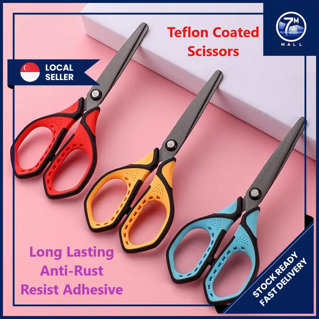 [SG] Teflon Coated Stainless Steel Scissors | Non Stick Cut Kitchen Office Home School Work Student Teacher Workshop Warehouse Industrial Art Craft Gift Travel Mini Small Japanese Food Grade Heavy Duty Anti Rust Portable Metal Cutter Equipment Deli Tool