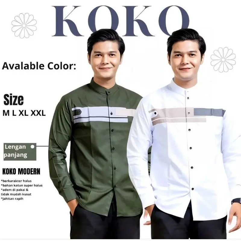 TERMURAH Kemeja Koko YORDAN Koko Pria Putih Kemko Putih Seragam Hadroh Terbaru Baju Koko pria Dewasa 3