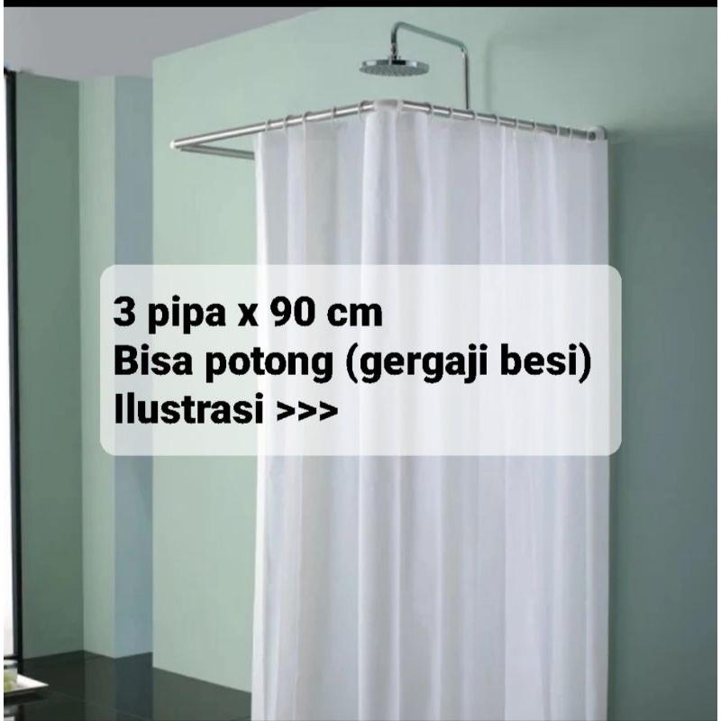 Tiang Shower Curtain / Tiang Tirai Kamar Mandi 3 in 1 bisa bentuk U / L / Lurus Stainless 0