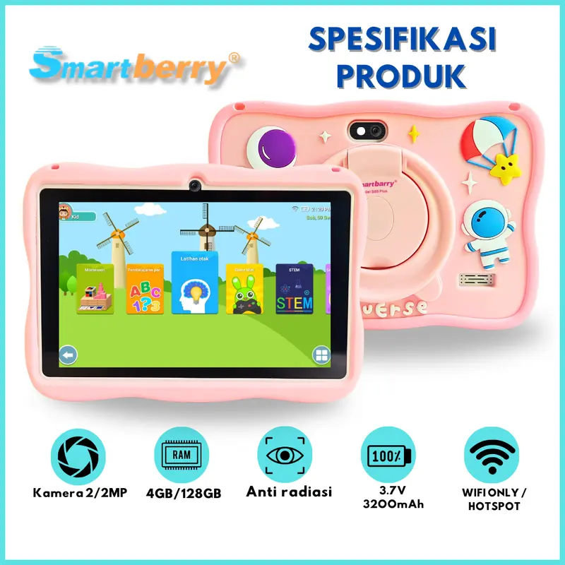 SMARTBERRY KIDS STUDY TAB B89 Plus / B85 Pro / B93 tab 4/128GB / Tablet Anak / Tablet 7 Inch / Tablet PC / Tablet Android 13 / 4/128 GB / 2Camera Bluetooth 3