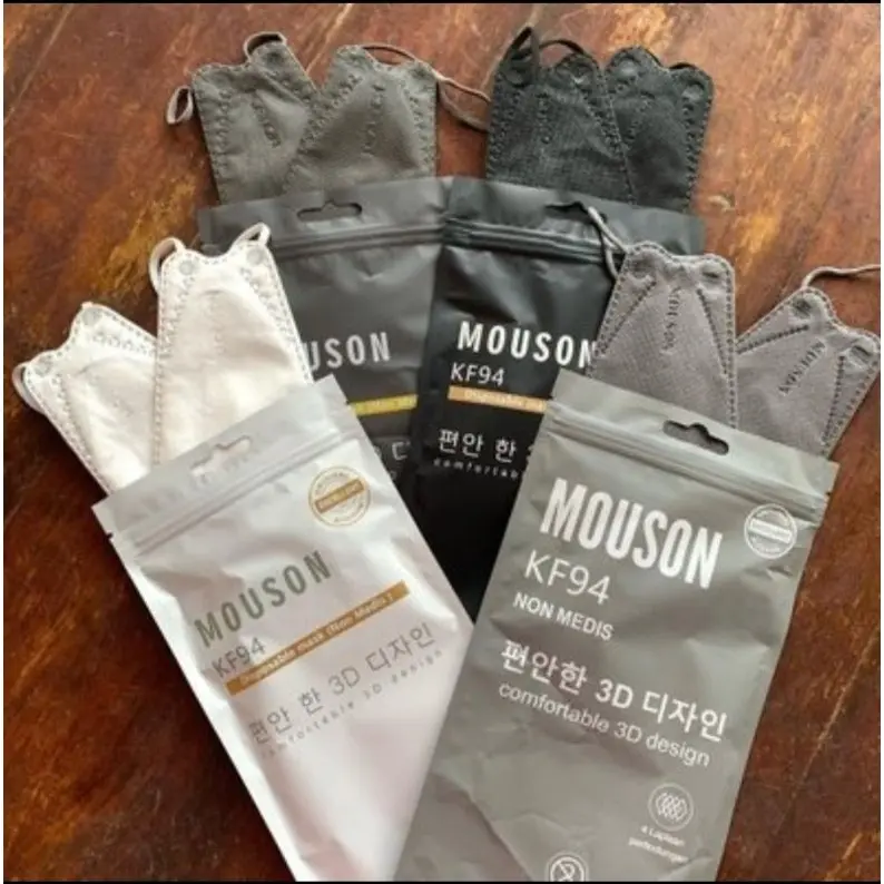 MASKER MOUSON KF94 PUTIH HITAM ABU ISI 10 PCS ORIGINAL MOUSON EMBOS 4D