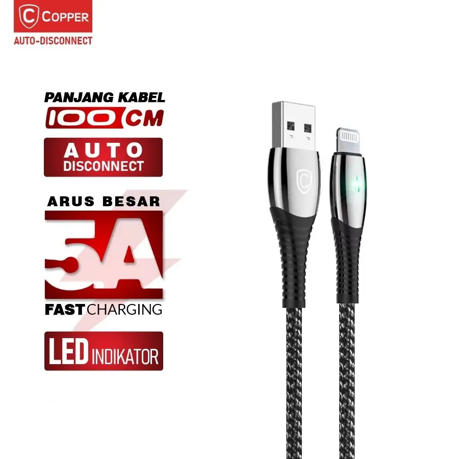 Copper High Premium Kabel Auto Disconnect Chrome - For Iphone / Type C