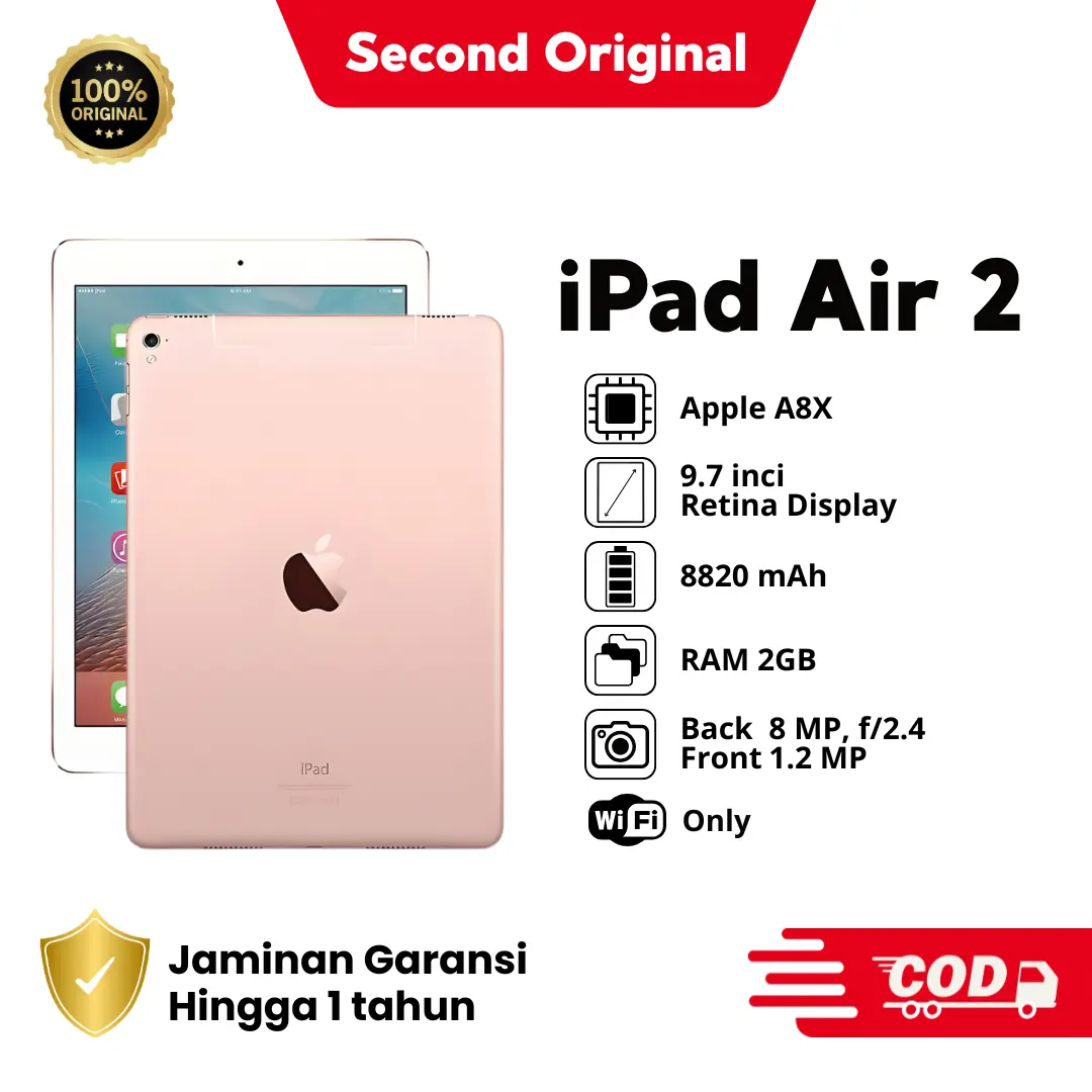 [SECOND] iPad Air 2 Apple Original Bekas | Bergaransi | Siap Kirim | Bisa COD | Termurah | Versi Full Update IOS 15 | Kerja | Game Ringan