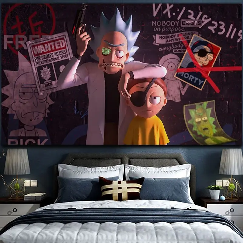 ผ้าพื้นหลังสำหรับห้องนอนและหอพัก, ธีม Rick และ Morty, ตกแต่งข้างเตียง, ผนัง, เหมาะสำหรับการตกแต่งห้องนอนหอพัก แขวน