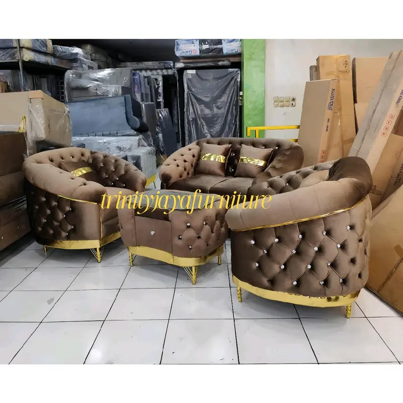Sofa Tamu 321 Plus Meja Sofa Turki Bahan Bludru/trinityjayafurniture - Kayu Bungkus Kain Bludru Lembut Berkualitas - Bantal, Busa , Minimalis 8