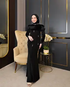 Dress Slim Fit Kondangan Wanita Remaja Simple Elegant Model Terbaru 2025 Gamis Muslim Terlaris warna Mahogany
