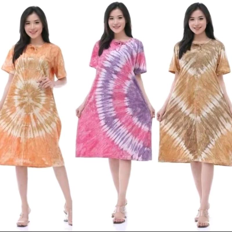 Paket Usaha 99ribu Dapat 5pcs Daster Kaos  Motif Abstrak Dewasa Jumbo Baju Dress Wanita Lengan Pendek Model Tali Depan Non Busui Panjang Bawah Lutut 2