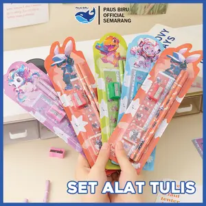 Paus Biru - AIMILO Set Alat Tulis Cocok Untuk Tempat Pensil Penggaris Penghapus Lengkap Kartun Pengserut Penghapus Penggaris Masuk Kotak Pensil Stationery Anak Laki laki Perempuan Perlengkapan Sekolah
