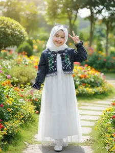 Gamis Anak Gempi Rompi Jeans Bordir Mix Shakila Kombi Brukat Anak Muslimah Kekinian Usia 3 - 10 Tahun Semi Gamis Kekinian Lengan Panjang Baju Muslim Anak Perempuan Gams Lebaran Anak Perempuan Terbaru 2026 - Gamis Rompi Gempy Bordir