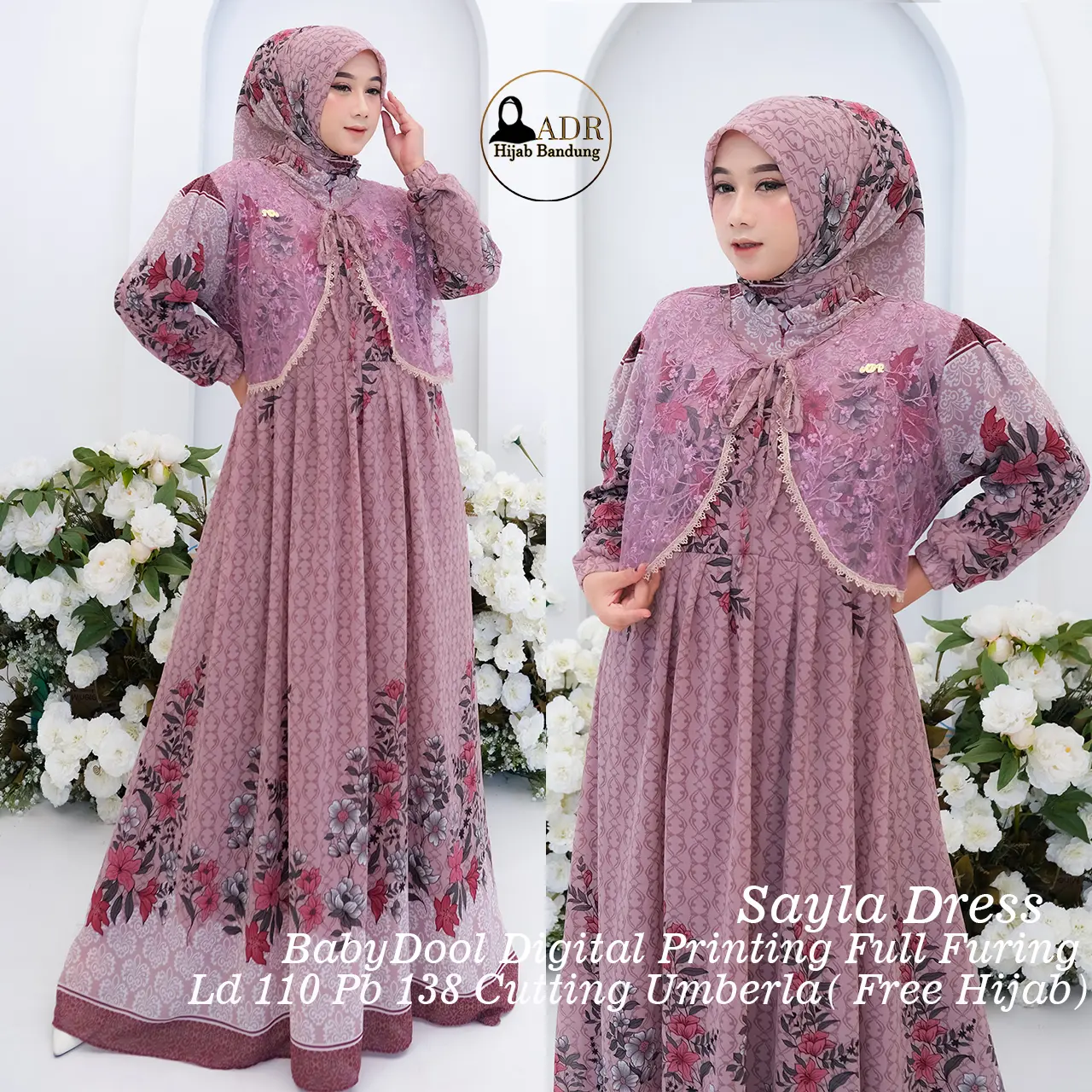 Dress Seyla Gamis BabyDoll Digital Printing Full Furing Busui dan Wudhu Friendly Muslim