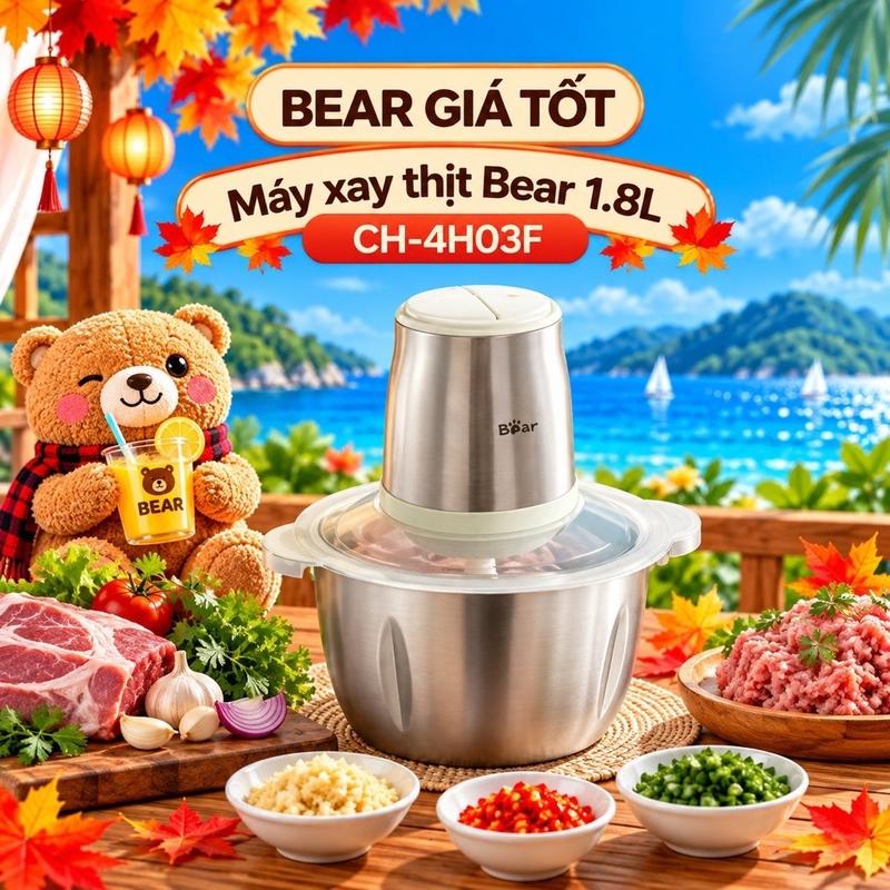 Máy xay thịt Bear CH-4H03F 1.8L xay đa năng thịt cá rau củ luoi dao sắc mạnh bảo hành 18 tháng