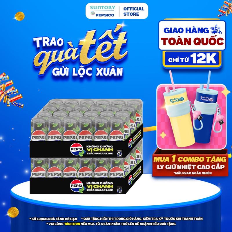 Combo 2 Thùng 24 Lon Pepsi Vị Chanh Không Calo 320ml lon