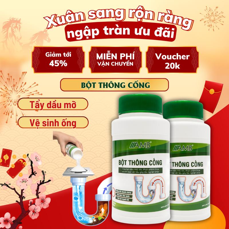  Bột thông cống sinh học AMB,Làm Sạch thông tác cống đường ống bồn rửa bát rửa mặt. An toàn thân thiện với đường ống. 