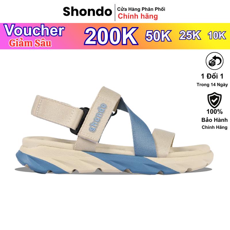 Giày Sandal Nam Nữ SHONDO F6 Sport Thời Trang Nhẹ Êm Đi Học, Đi Làm Đế Cao 3,5cm Màu Be Xanh Dương F6S2535 Đế Bằng