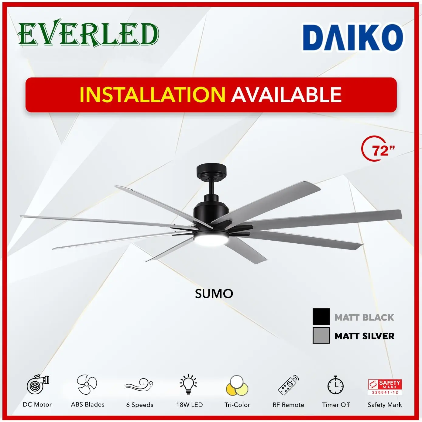 [FREE INSTALLATION] DAIKO Sumo 72" (with 20w LED Tri-Color Light and Remote)