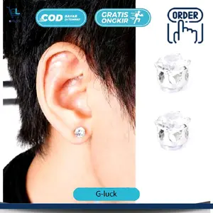 Sepasang 2 pcs Anting Magnet Aksen Batu Berlian Permata Bahan Stainless Anti Karat pria dan wanita